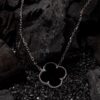 Double-sided Black Flower Pendant Necklace with Beaded Border”